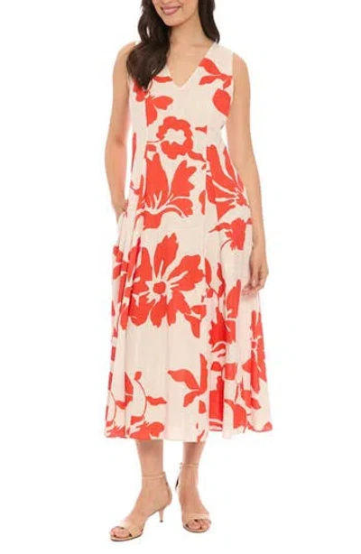 London Times Floral Print A-line Dress In Ivory/red