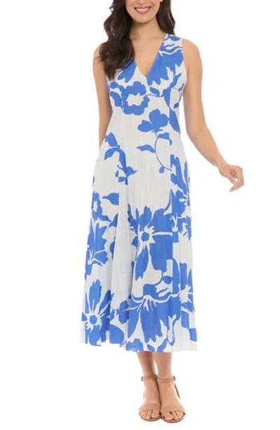 London Times Floral Print A-line Dress In Lt Blu,blu