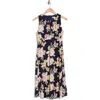 London Times Floral Print Sleeveless Dress In Navy Ivory
