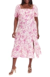 London Times Floral Puff Sleeve Maxi Dress In Ivory/ Pink