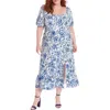 London Times Floral Puff Sleeve Maxi Dress In Ivory/navy