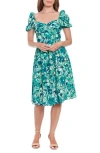 London Times Midi Dress In White/teal