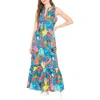 London Times Floral Ruffle Neck Maxi Dress In Blue