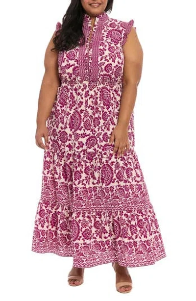 London Times Floral Ruffle Neck Sleeveless Maxi Sundress