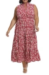 London Times Floral Ruffle Sleeveless Maxi Dress In Red/ivory