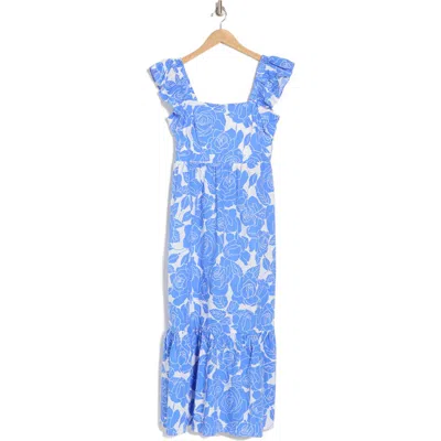London Times Floral Ruffle Strap Maxi Dress In Blue