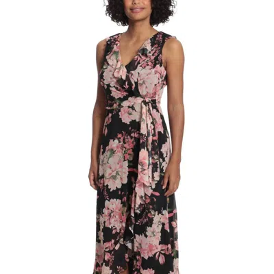 LONDON TIMES FLORAL RUFFLED CHIFFON MAXI DRESS