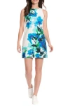 London Times Floral Shift Dress In White/blue