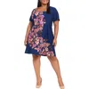 London Times Floral Short Sleeve Fit & Flare Dress In Blue