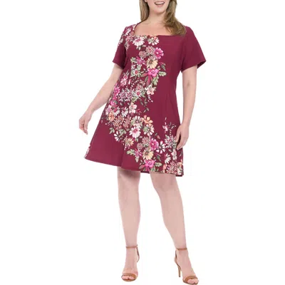 London Times Casual Dress In Burgundy
