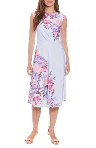 London Times Floral Sleeveless Asymmetric Fit & Flare Dress In Blue/pink