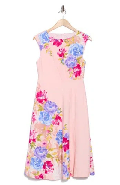 London Times Floral Sleeveless Asymmetric Fit & Flare Dress In Pink Berry