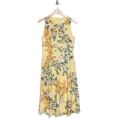 London Times Floral Sleeveless Embroidered Eyelet Jersey Midi Dress In Mimosa