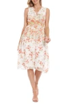 London Times Floral Sleeveless Empire Waist Chiffon Midi Dress In Raspberry