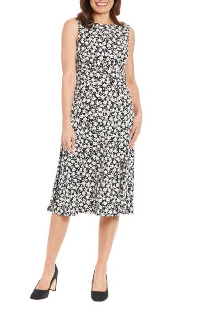 London Times Floral Sleeveless Fit & Flare Midi Dress In Black