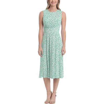 London Times Floral Sleeveless Fit & Flare Midi Dress In Green Ivory