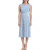 London Times Floral Sleeveless Fit & Flare Midi Dress In Sky/ivory