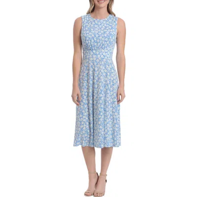 London Times Floral Sleeveless Fit & Flare Midi Dress In Sky/ivory