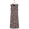 London Times Floral Sleeveless Inset Waist Jersey Midi Dress In Black Multi
