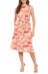London Times Floral Sleeveless Linen Blend Midi Shirtdress In Pink Multi