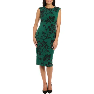 London Times Floral Sleeveless Midi Sheath Dress In Green