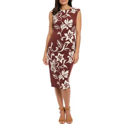London Times Floral Sleeveless Midi Sheath Dress In Multi