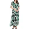London Times Floral Smocked Flutter Sleeve Mesh Maxi Dress In Black/green