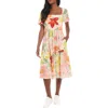 London Times Floral Square Neck Puff Sleeve Tiered Midi Dress In Multi