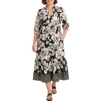 London Times Floral Tiered A-line Midi Dress In Multi