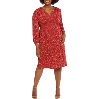 London Times Floral V-neck Dress In Wine/brown