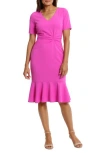 London Times Flounce Hem Twist Midi Dress In Pink