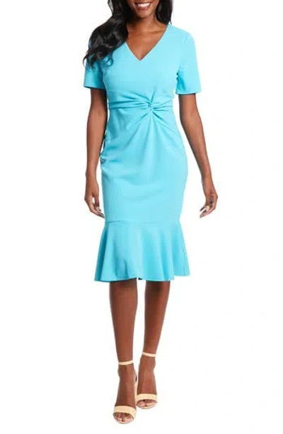 London Times Flounce Hem Twist Midi Dress