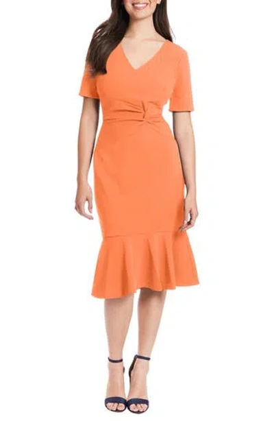 London Times Flounce Hem Twist Midi Dress In Orange