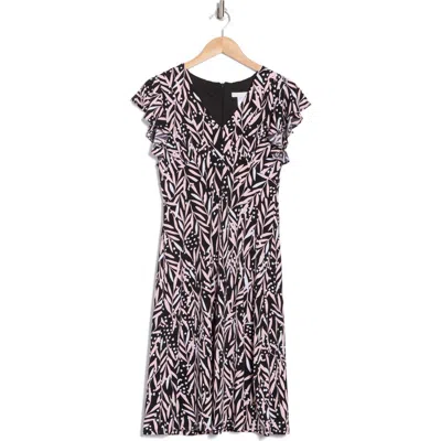 London Times Flutter Sleeve Empire Waist Midi Dress In Black Blush
