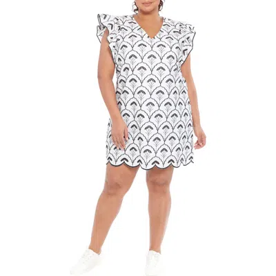 London Times Flutter Sleeve Eyelet Shift Dress In Black