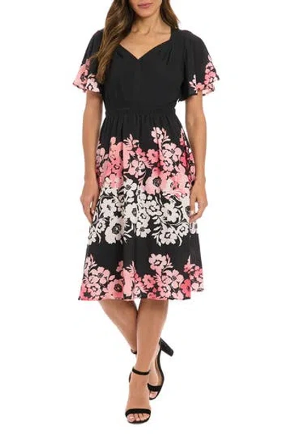 London Times Flutter Sleeve Fit & Flare Midi Dress In Multi