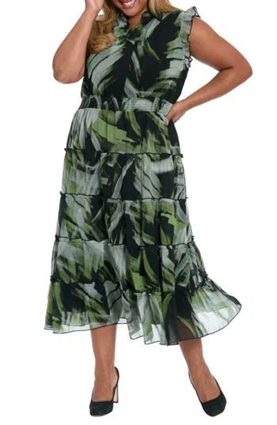 London Times Flutter Sleeve Tiered Maxi Dress In Multi
