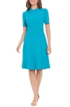 London Times Front Zip Short Sleeve Fit & Flare Dress In B Reef Blue