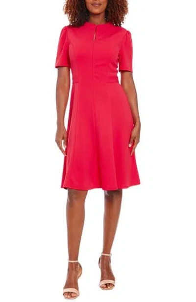 London Times Women's Stand-collar Zip-front Scuba Dress In Rose Red