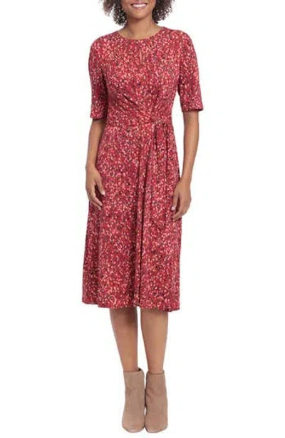 London Times Galaxy Dots Waist Tie Midi Dress In Red