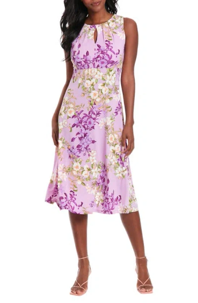 London Times Garden Medley Floral Keyhole Sleeveless Midi Dress In Lilac/ Purple