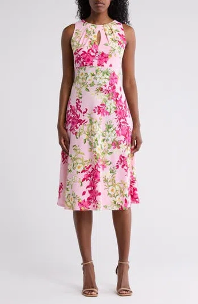 London Times Garden Medley Floral Keyhole Sleeveless Midi Dress In Multi