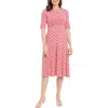 London Times Geo Print Elbow Sleeve Fit & Flare Dress In Berry/ivory