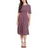London Times Geo Print Elbow Sleeve Fit & Flare Dress In Black/pink