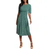 London Times Geo Print Elbow Sleeve Fit & Flare Dress In Green/navy