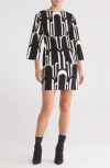 London Times Geo Print Long Sleeve Shift Dress In Black White