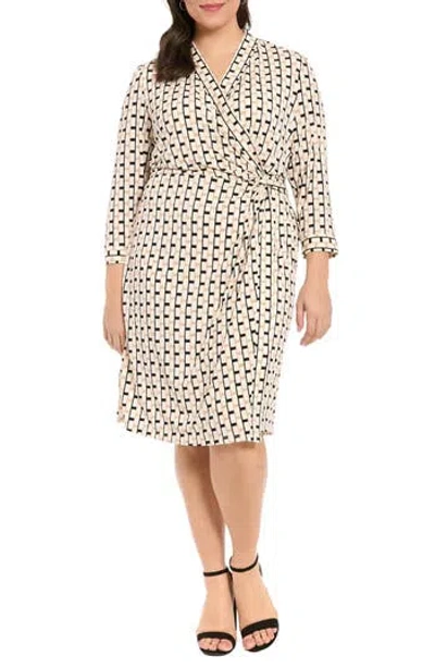 London Times Plus Size Printed Side Knot Detail Dress In Multi