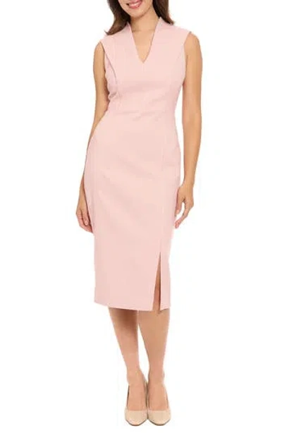 London Times Gingham Pleated Shoulder Sheath Dress In Pink