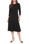 London Times Petites Womens Crepe 3/4 Sleeves Fit & Flare Dress In Black