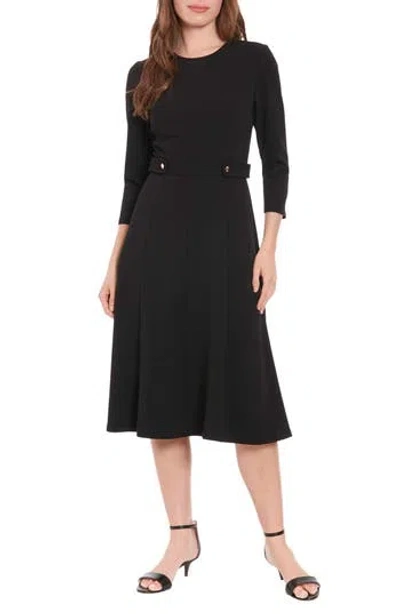 London Times Petites Womens Crepe 3/4 Sleeves Fit & Flare Dress In Black